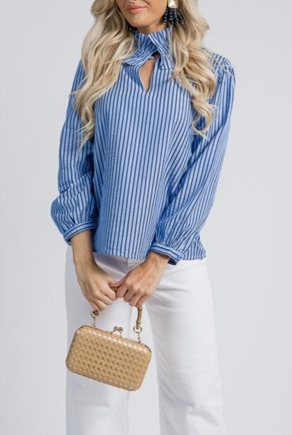 Ruffle Collar Stripe Top