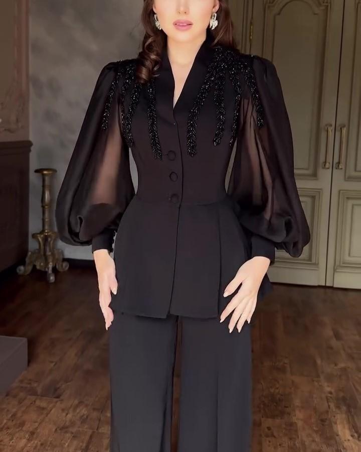 Fashion V-neck Long Sleeve Suit