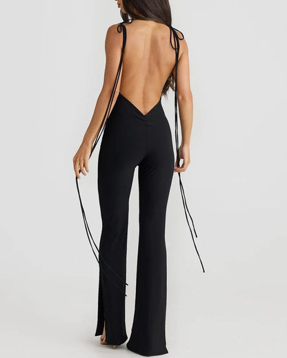 Backless Lace-up Irregularity Long Jumpsuit Rompers