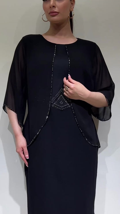 Women's Chiffon Shawl Sleeve Shiny Dress