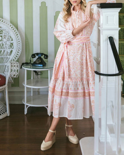 Vintage Peach Larkspur Midi Dress