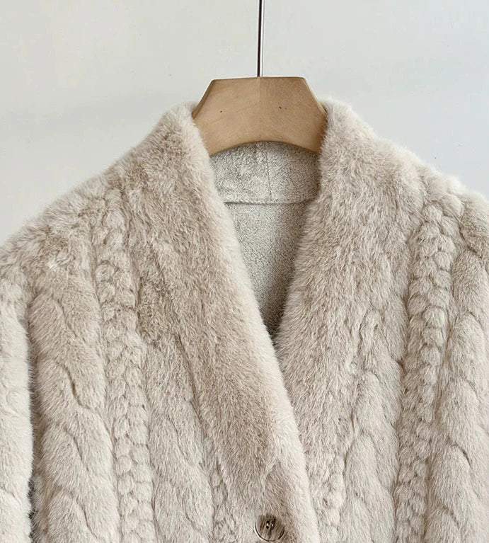 Faux Fur Cable Knit Long Coat