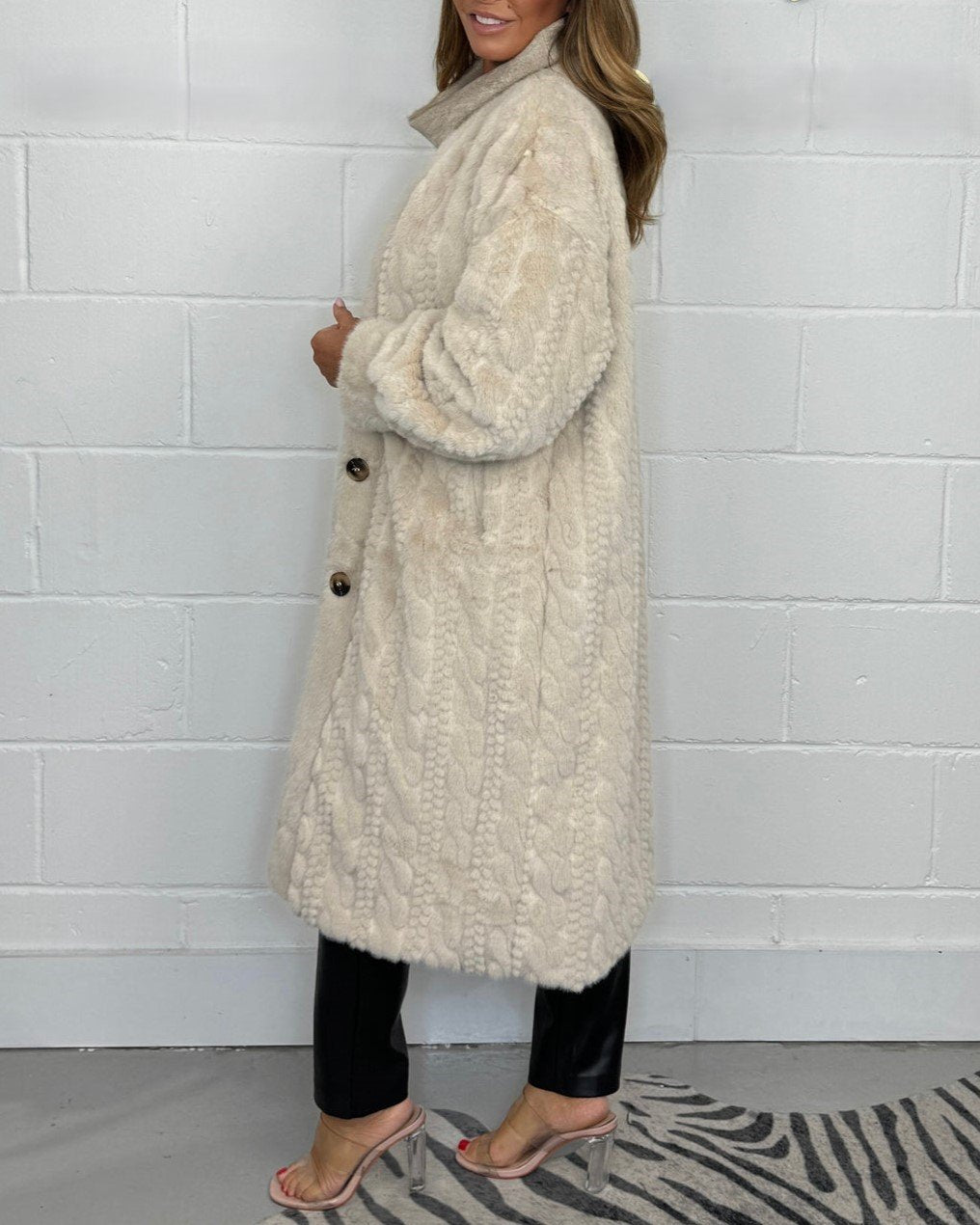 Faux Fur Cable Knit Long Coat