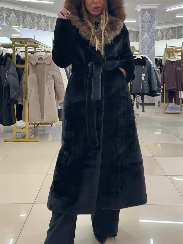 Black Wool Belted Long Coat