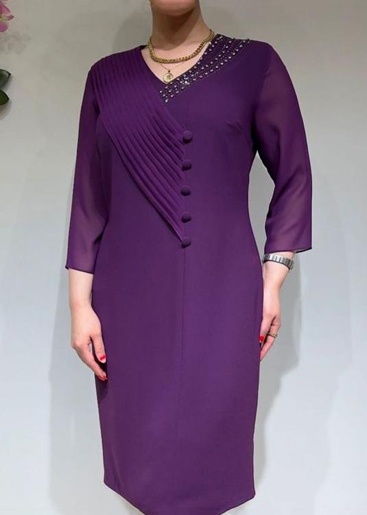 Purple Elegant V-Neck Midi Dress