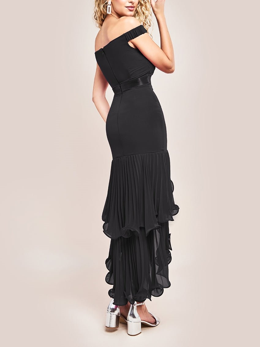 Elegant V-neck Ruffled Irregular Hem Dress