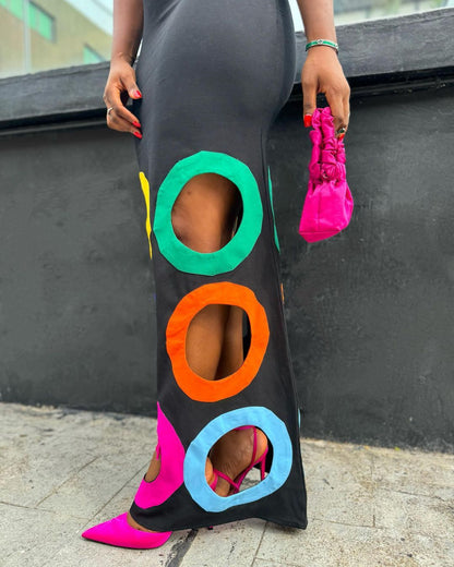 Colorful Donut Hollow Maxi Dress