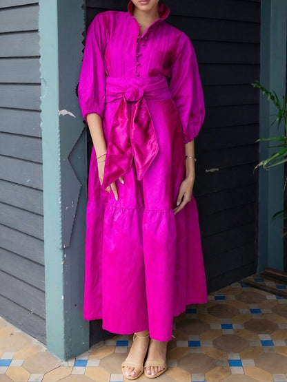 Hot Pink Raw Silk Maxi Dress