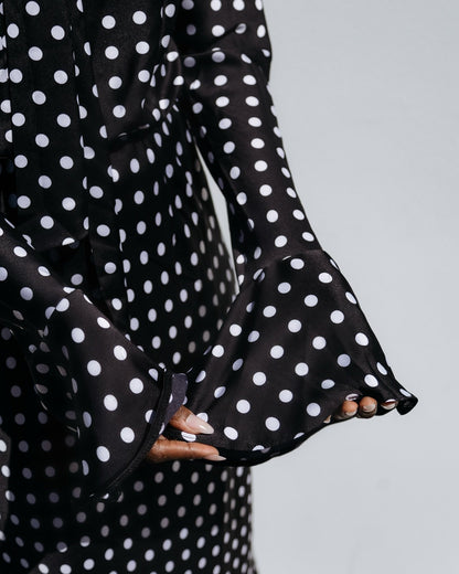 Black Polka Dot Elegant Long Sleeve Dress