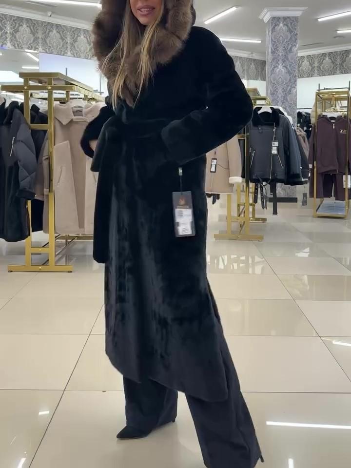 Black Wool Belted Long Coat