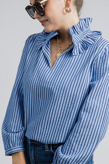 Ruffle Collar Stripe Top