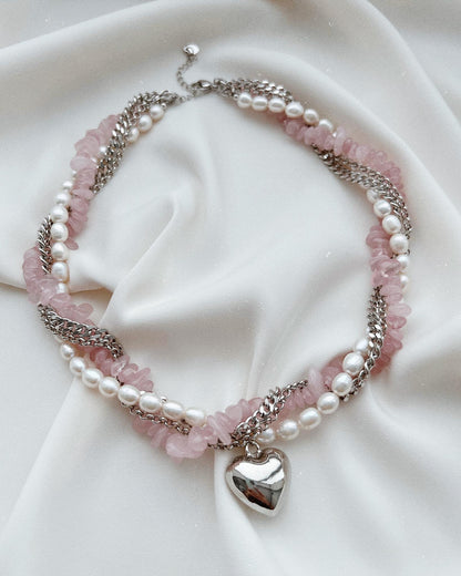 Strawberry Quartz Pearl Necklace