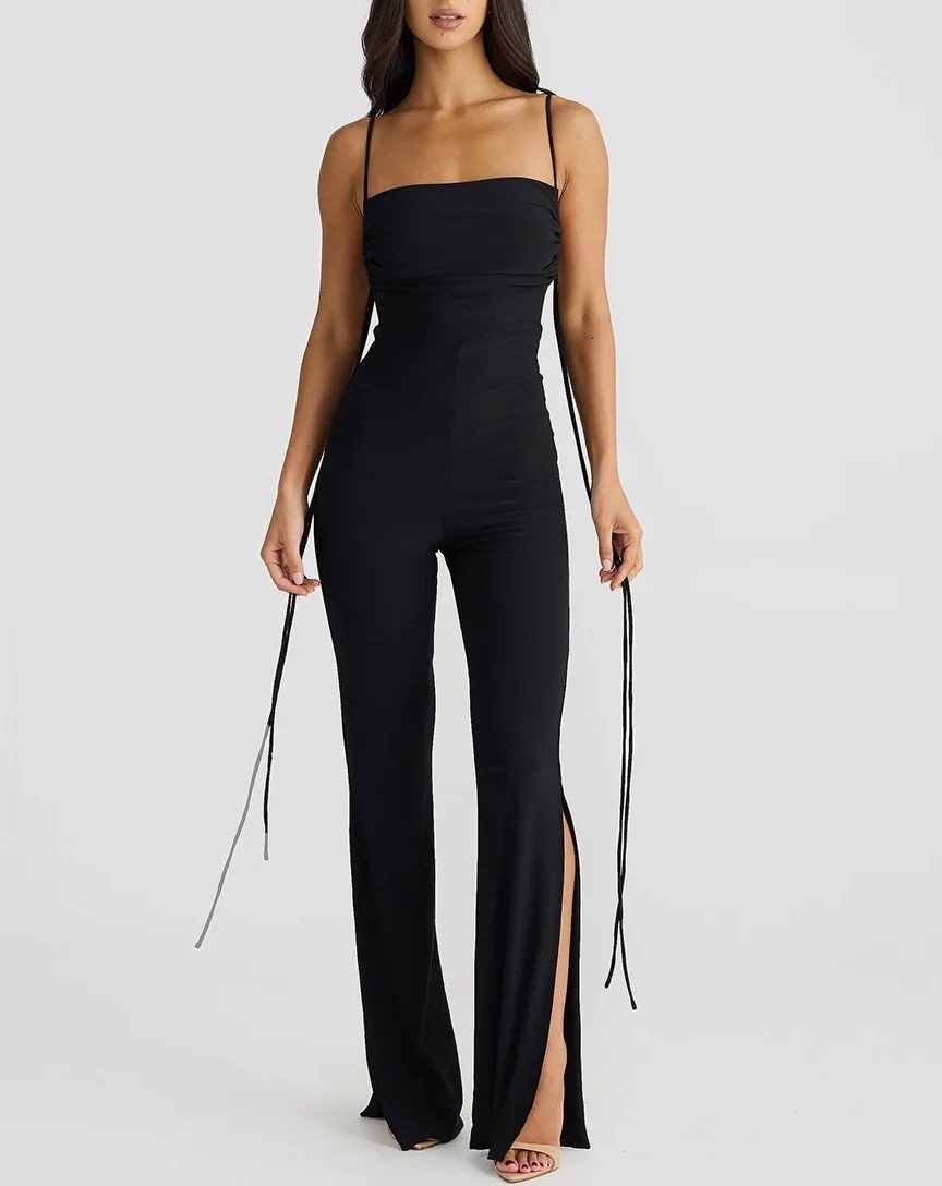 Backless Lace-up Irregularity Long Jumpsuit Rompers