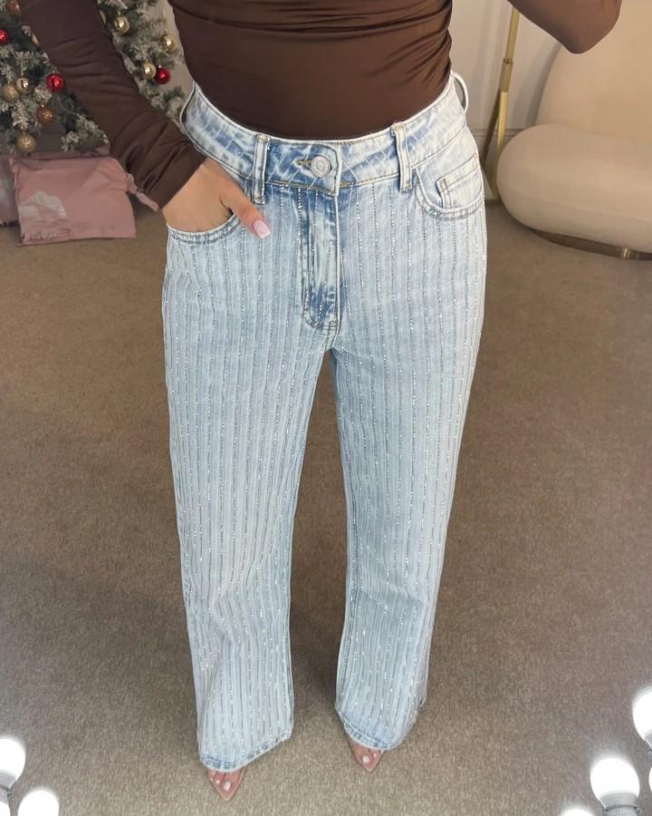 Blue Premium Wide Leg Textured Diamond Jeans