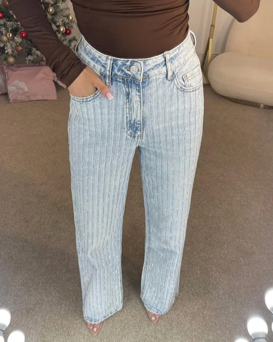 Blue Premium Wide Leg Textured Diamond Jeans