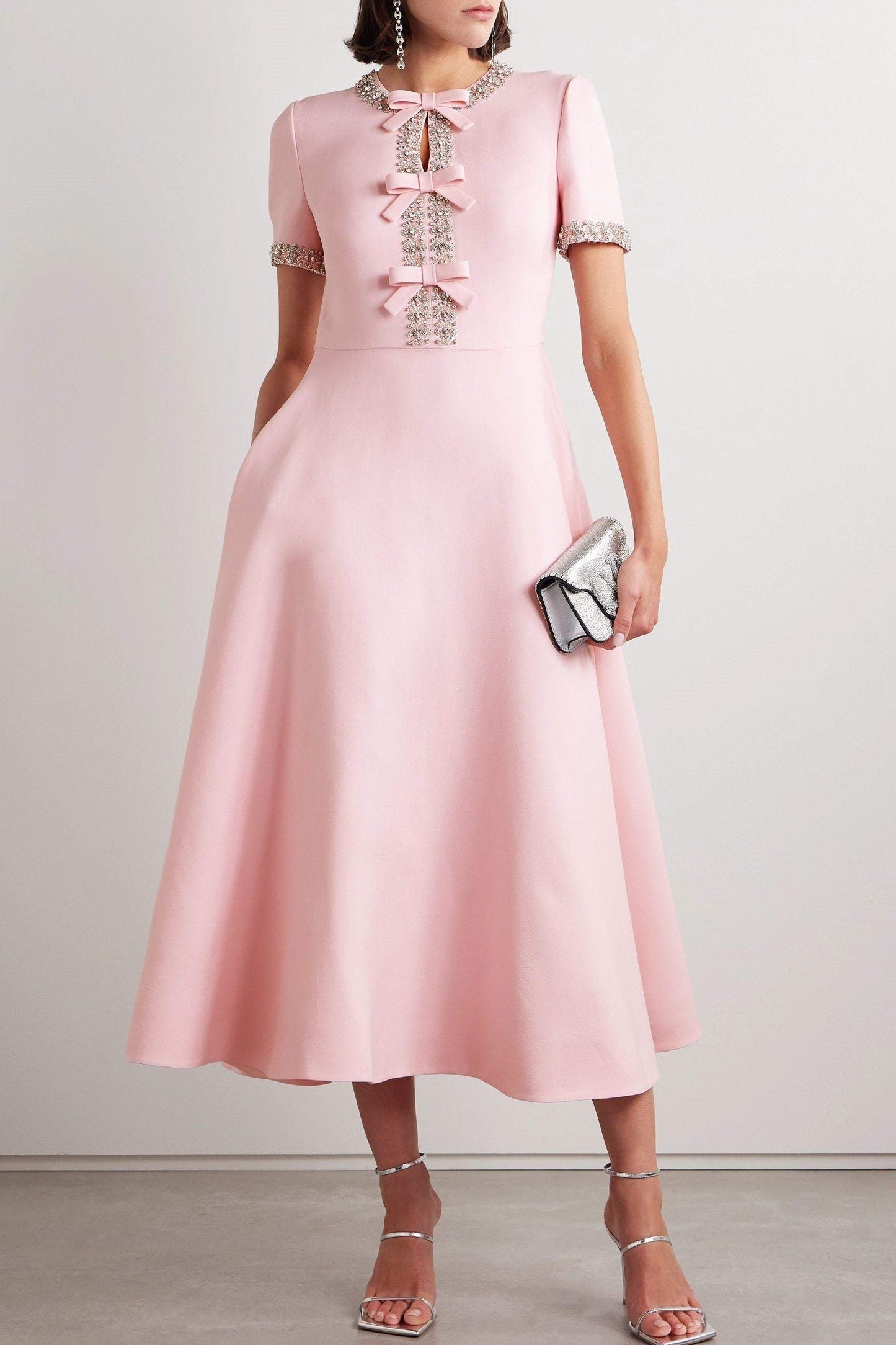 PINK RHINESTONE MIDI DRESS