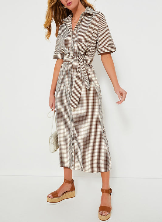 Vertical Striped Shirt Skirt Midi Dress