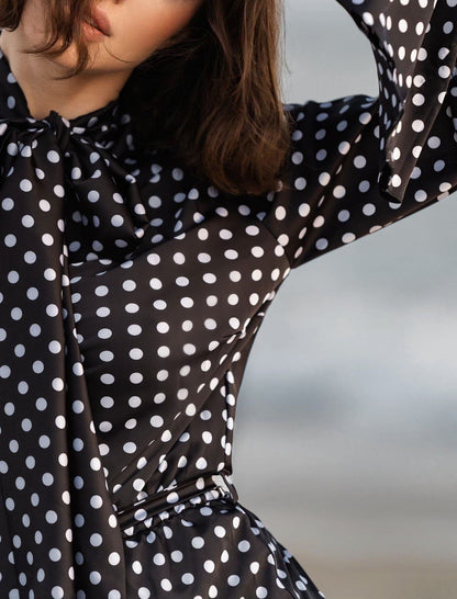 Black Polka Dot Elegant Long Sleeve Dress