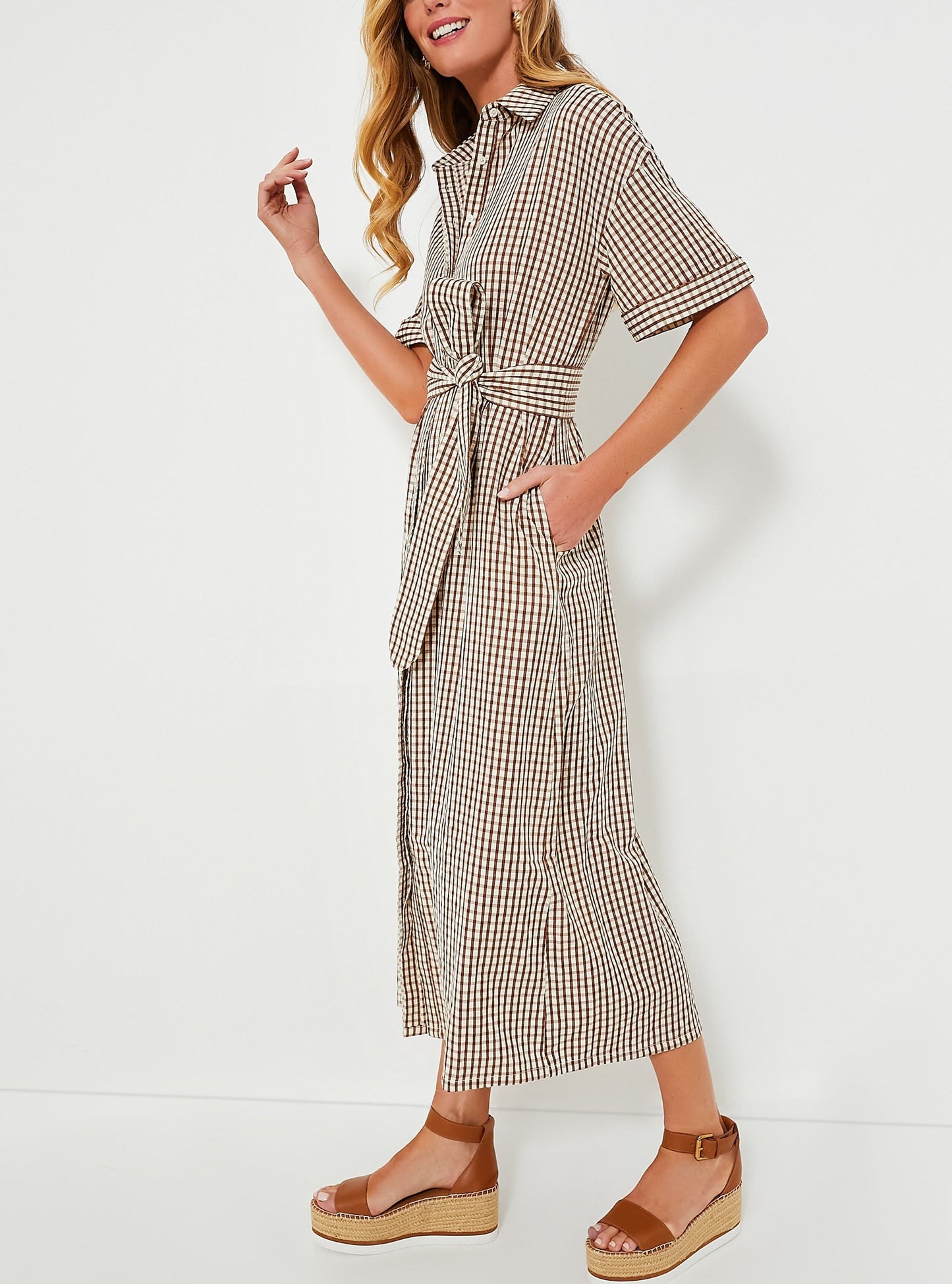 Vertical Striped Shirt Skirt Midi Dress