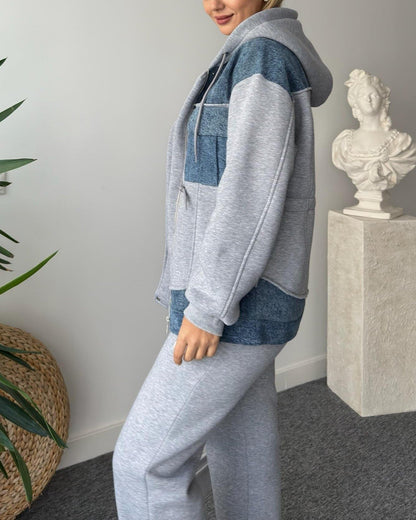 Pique Denim Ruffle Tracksuit Set