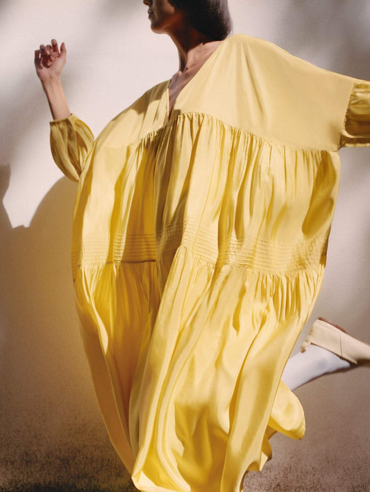 V-Neck Bright Yellow Loose Maxi Dress