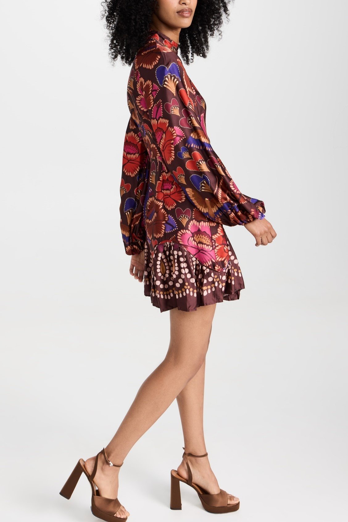 Floral Bright Brown Mini Dress