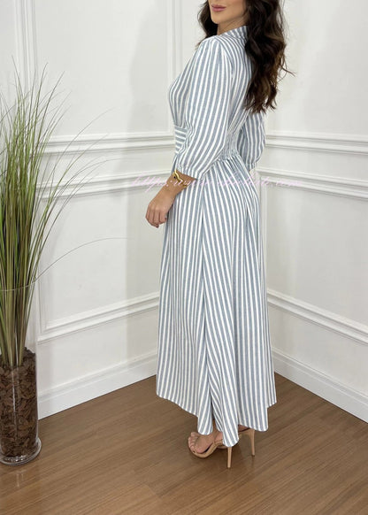 Striped Linen Midi Shirt Dress