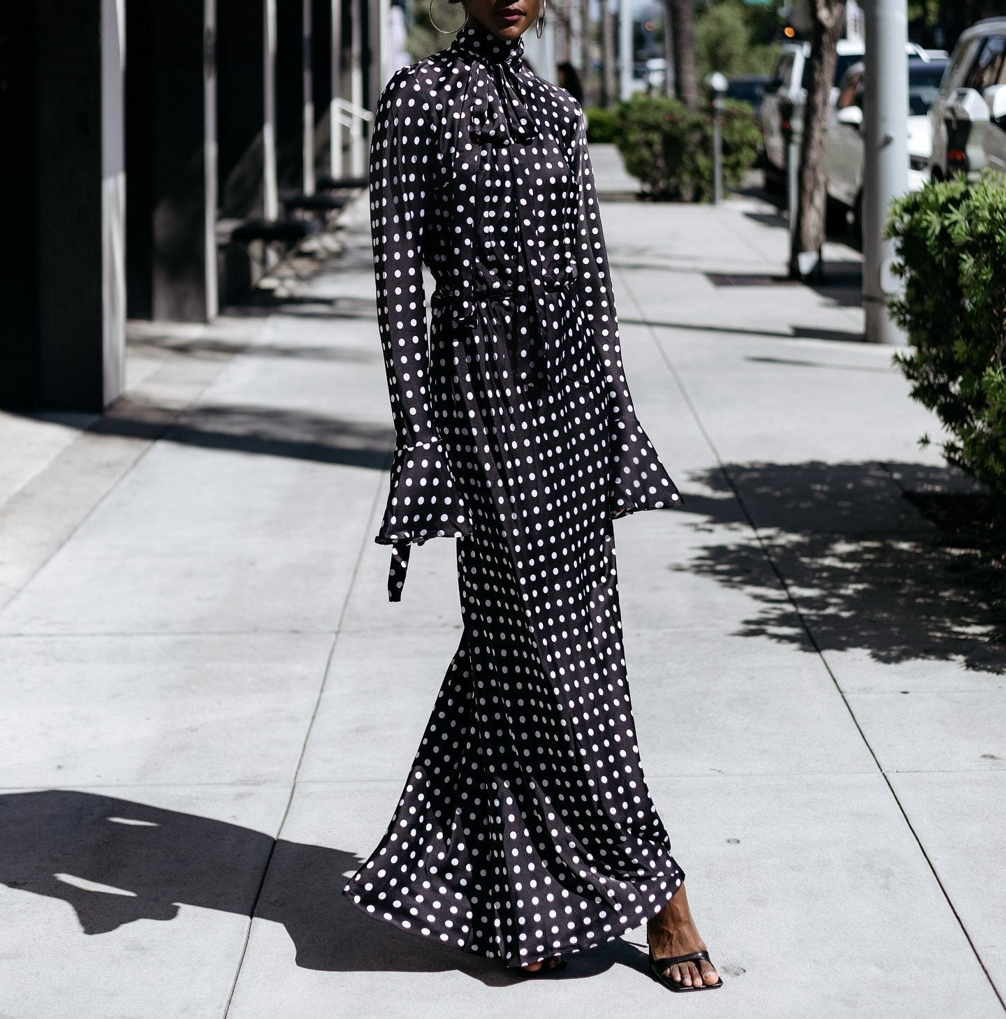 Black Polka Dot Elegant Long Sleeve Dress