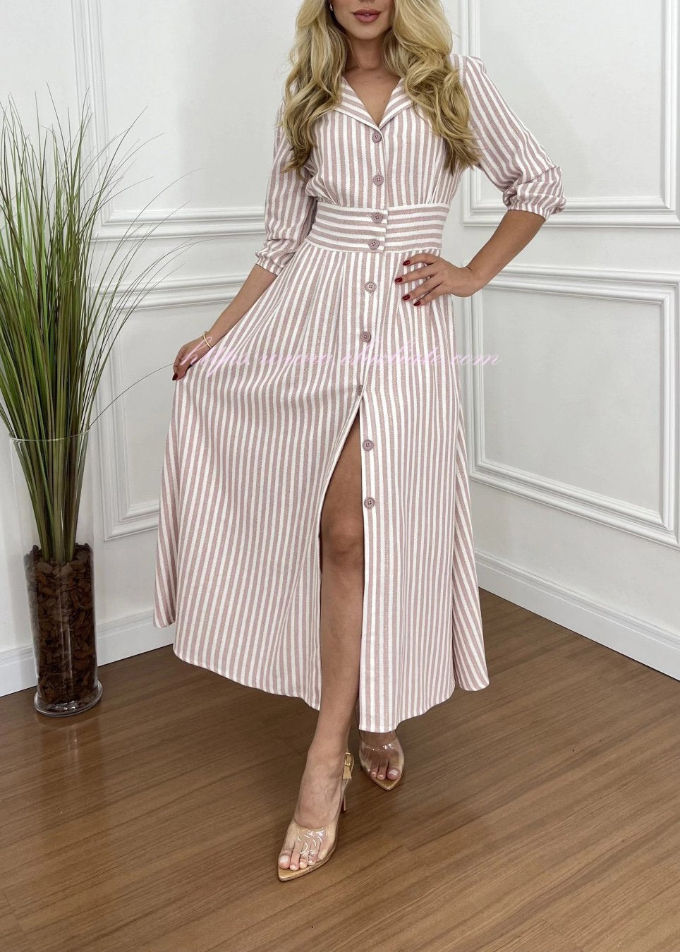 Striped Linen Midi Shirt Dress