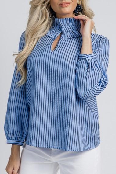 Ruffle Collar Stripe Top