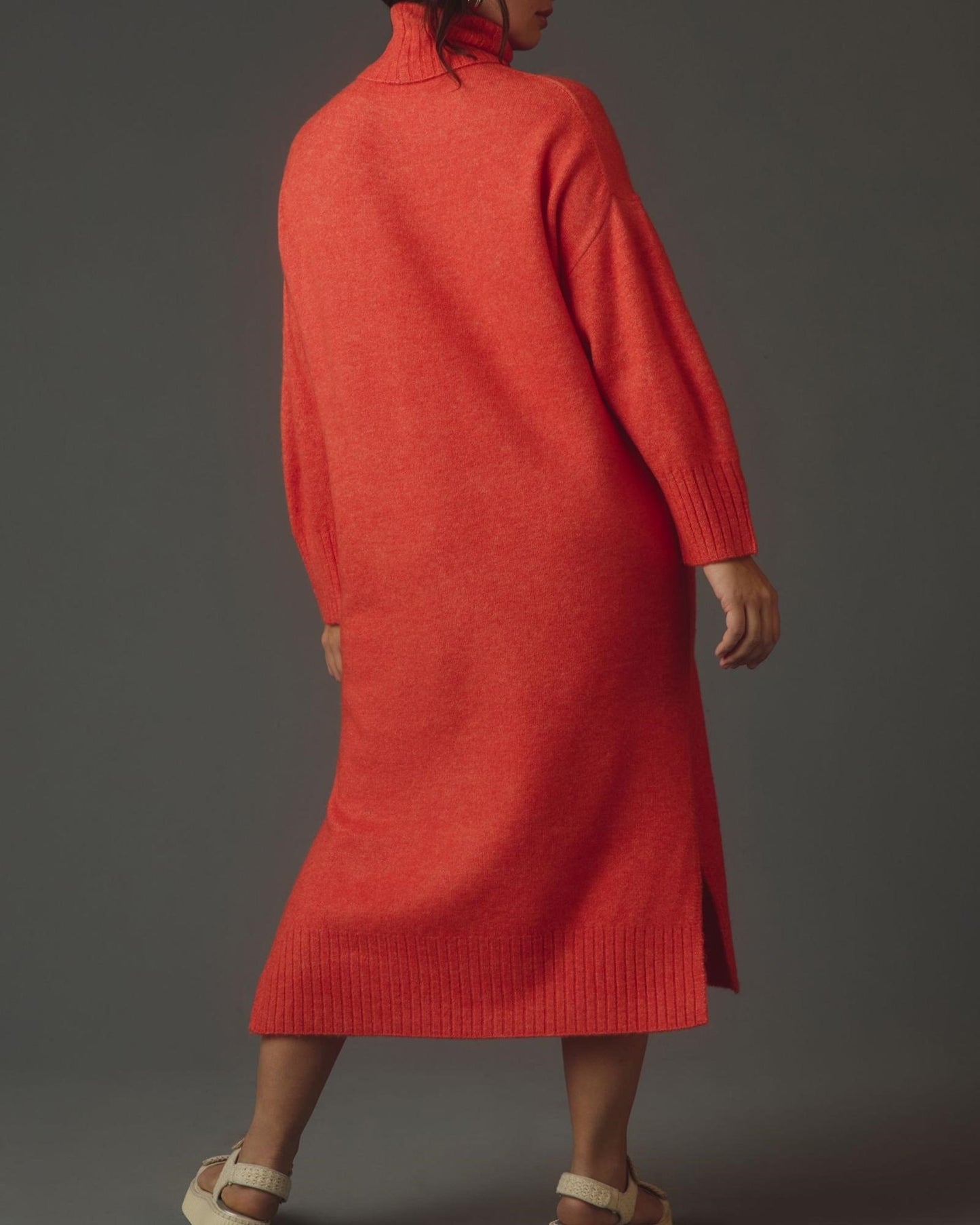 Turtleneck Sweater Slit Midi Dress