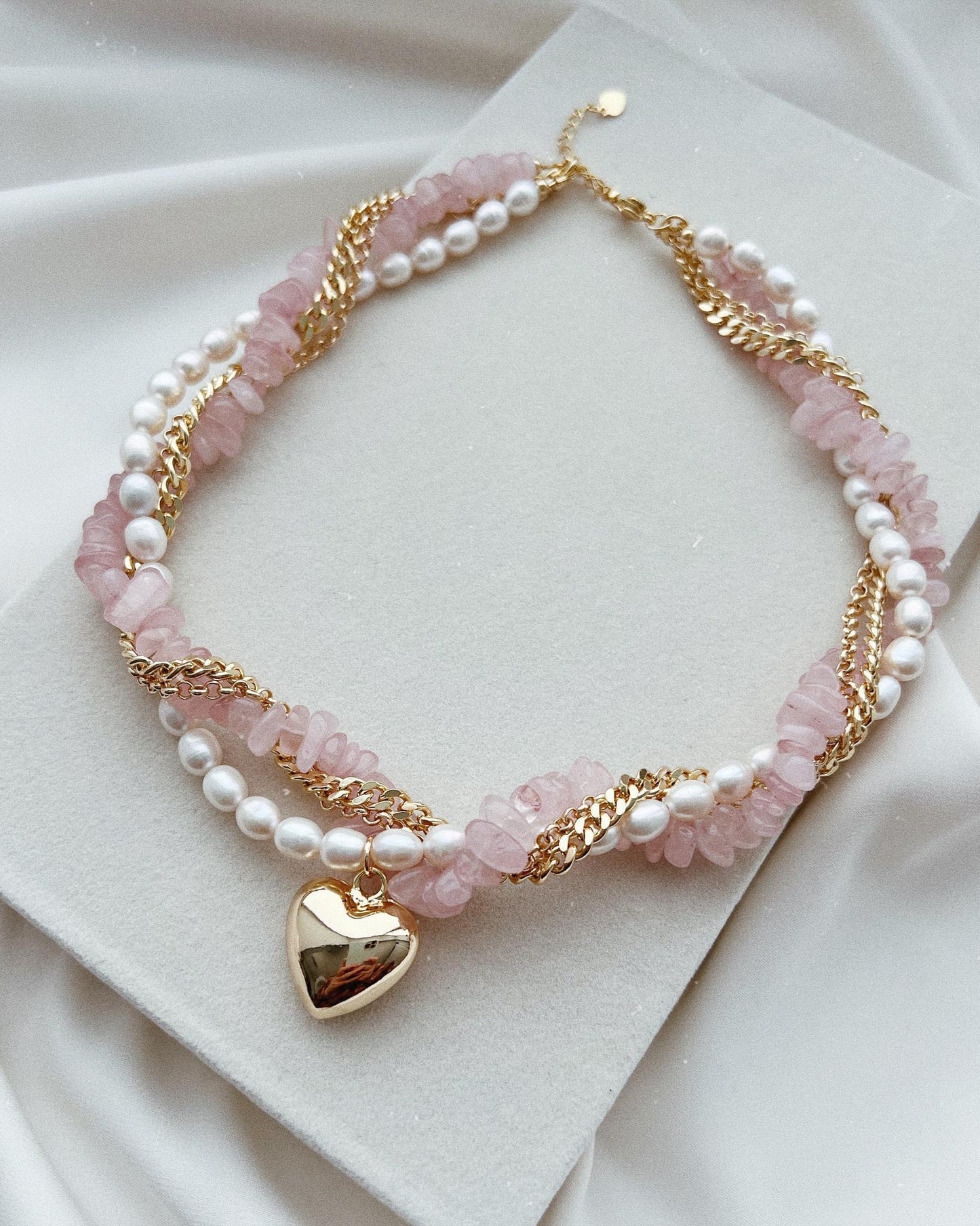 Strawberry Quartz Pearl Necklace