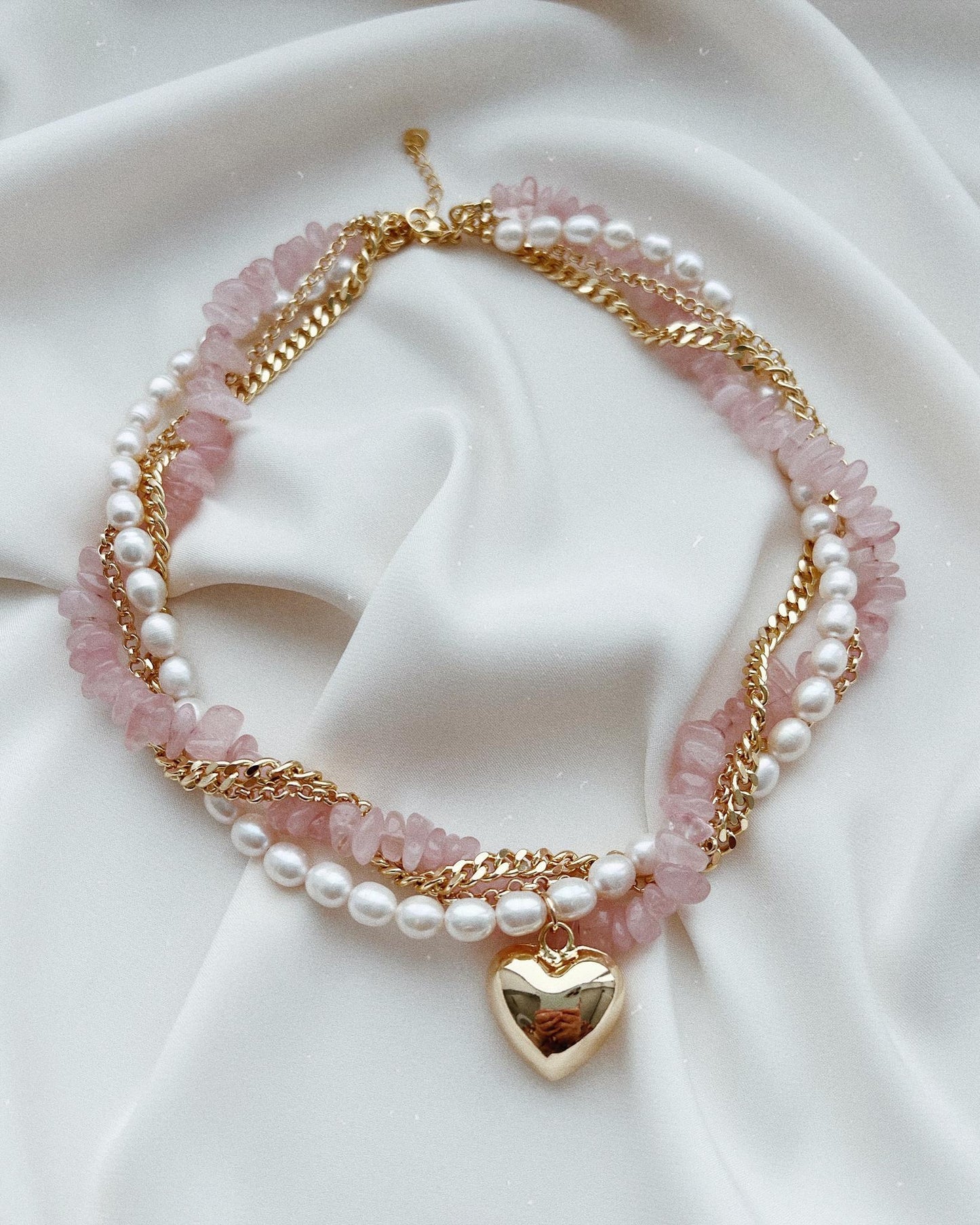 Strawberry Quartz Pearl Necklace