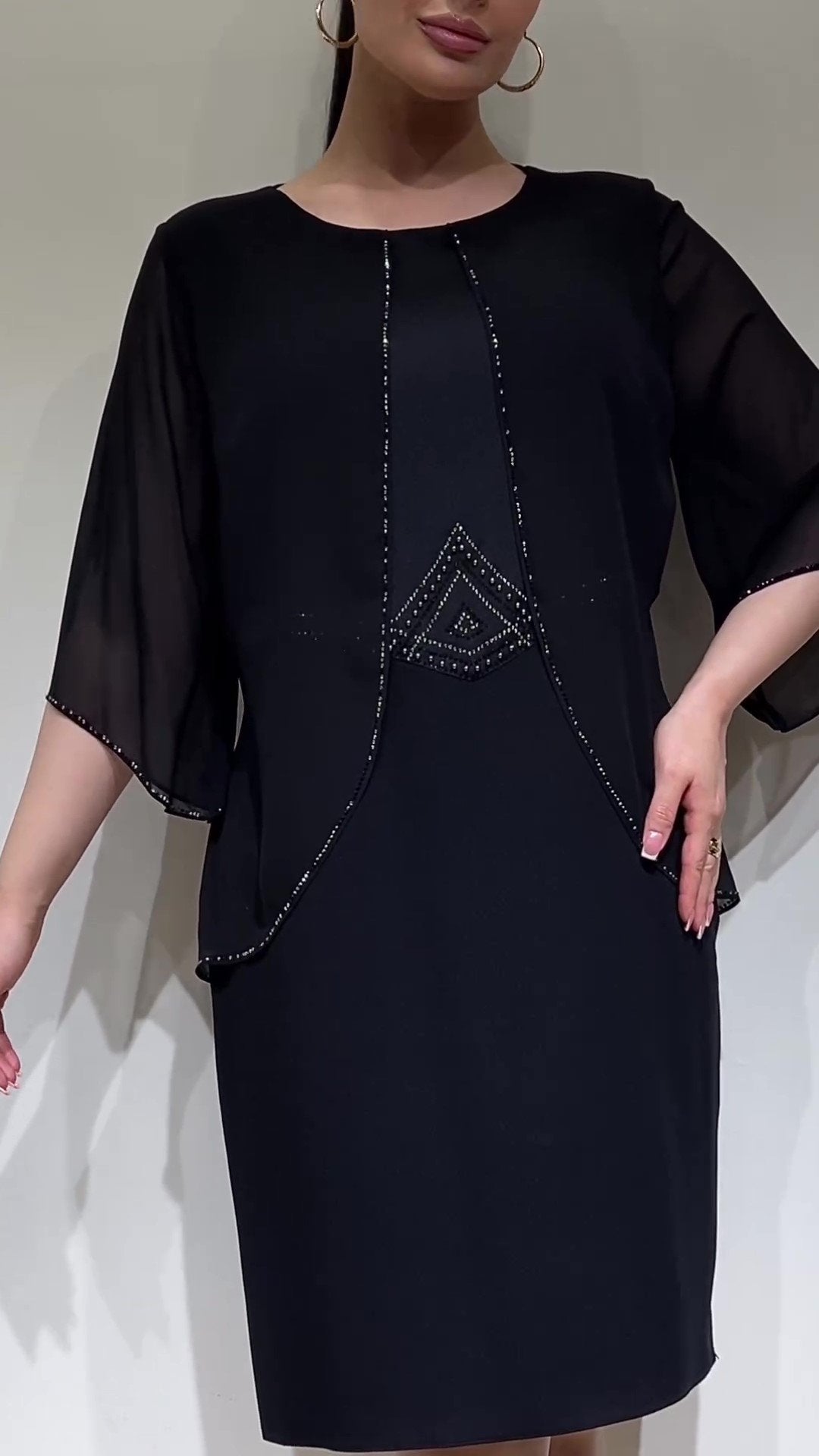 Women's Chiffon Shawl Sleeve Shiny Dress