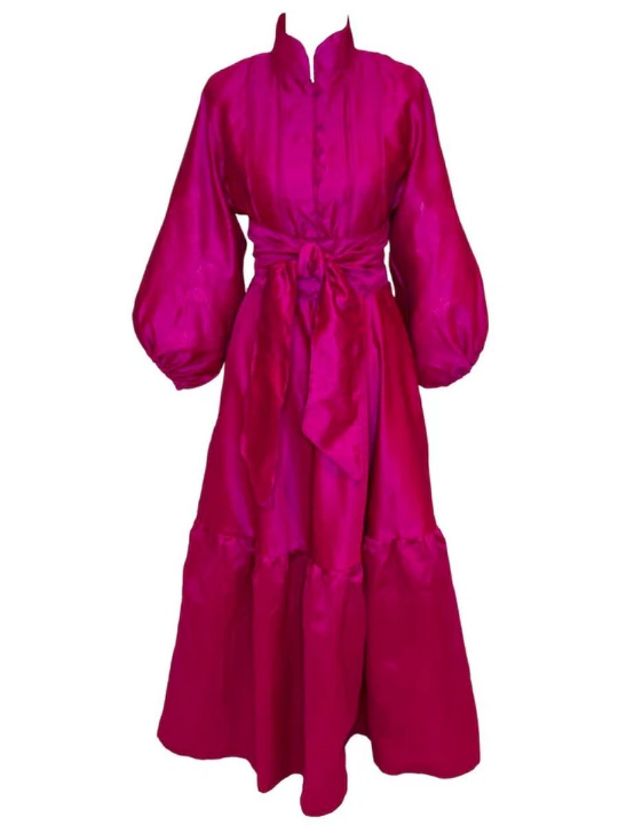 Hot Pink Raw Silk Maxi Dress