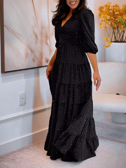 Rhinestone Sparkle V-Neck Maxi Dress