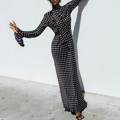 Black Polka Dot Elegant Long Sleeve Dress