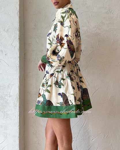 UNIQUE PRINT BALLOON SLEEVE SHIRT MINI DRESS