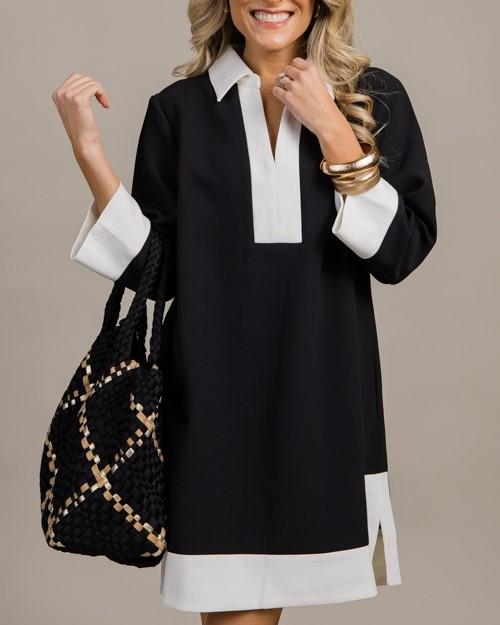 Chic Black And White Colorblock Dress