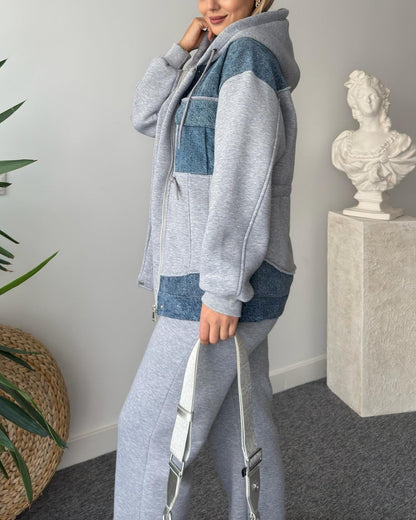 Pique Denim Ruffle Tracksuit Set