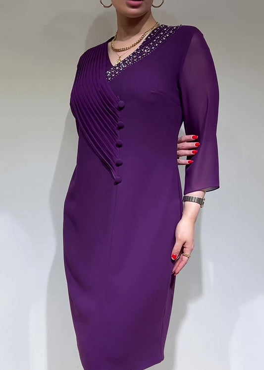 Purple Elegant V-Neck Midi Dress