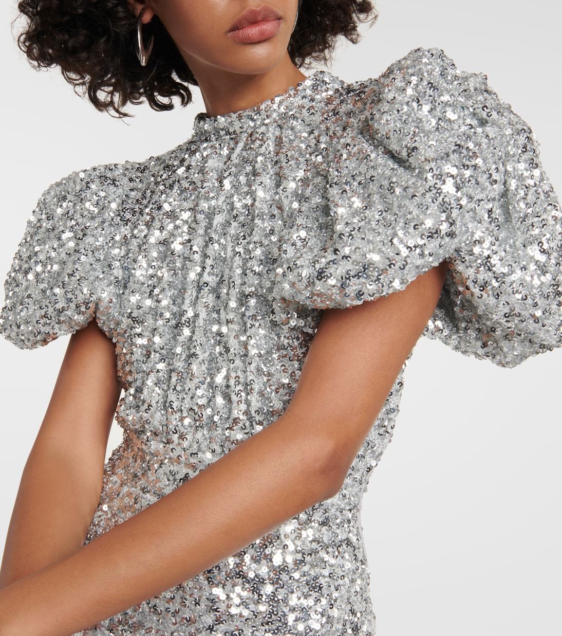 Puff-sleeve sequined midi dress