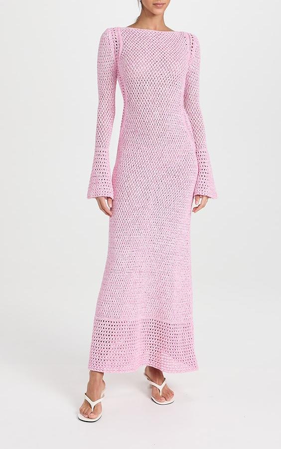 Pink Flared Sleeve Knit Maxi Dress