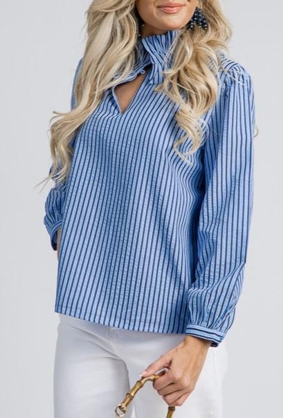 Ruffle Collar Stripe Top