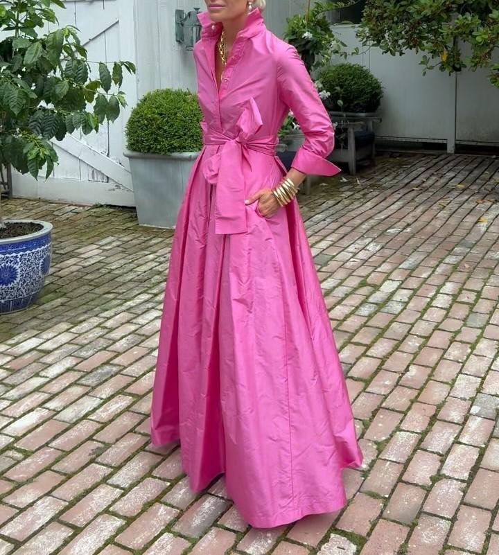 Wrap-around Pink Silk Maxi Dress