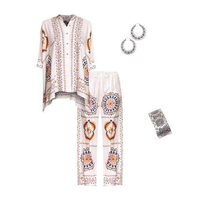 White Loose Casual Print Two-piece Set