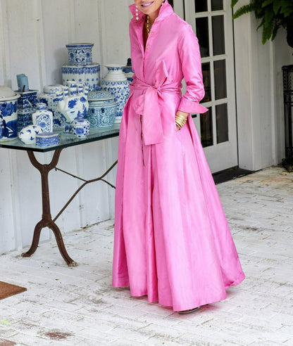 Wrap-around Pink Silk Maxi Dress