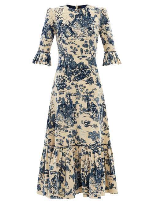 Slim-fitting Landscape Painting Maxi Dress