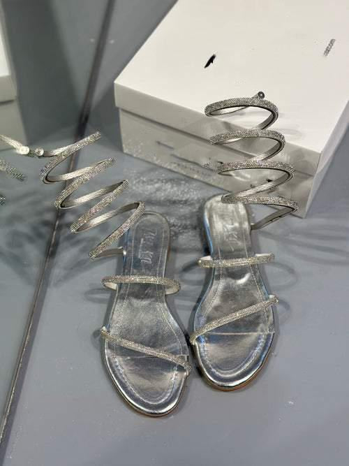 Silver Sequin Wrap Flat Sandals