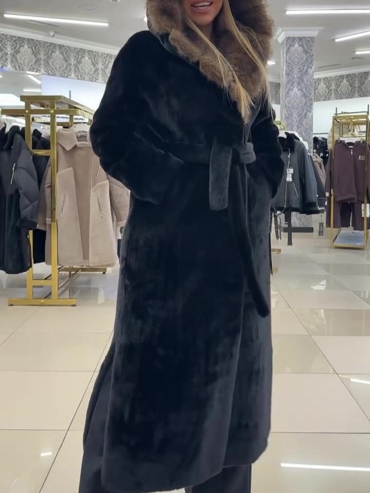 Black Wool Belted Long Coat